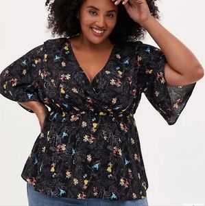 LILY - DISNEY CINDERELLA SIDEKICKS BLACK WRAP BABYDOLL TOP